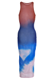 Colour Sexy Gradual Change Mesh Spaghetti Strap Pencil Skirt Dresses