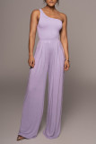 Rose Red Casual Solid Patchwork Oblique Collar Straight Jumpsuits