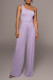 Purple Casual Solid Patchwork Oblique Collar Straight Jumpsuits