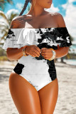 Black Fashion Casual Print Patchwork Backless Swimwears (Without Paddings)