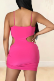 Pink Sexy Solid Patchwork Spaghetti Strap Pencil Skirt Dresses