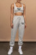 Grey Casual Letter Print Patchwork U Neck Sleeveless Two Pieces