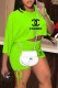 Fluorescent Green Fashion Casual Print Letter O Neck Short Sleeve Two Pieces