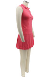Rose Red Fashion Casual Solid Patchwork V Neck Sleeveless Two Pieces