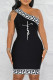 Black Sexy Casual Print Patchwork Backless Oblique Collar Sleeveless Dress