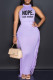 Purple Fashion Casual Letter Print Tassel Patchwork O Neck Sleeveless Two Pieces