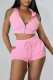 Pink Casual Solid Patchwork Zipper Hooded Collar Sleeveless Two Pieces