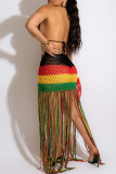 Colour Sexy Print Tassel Hollowed Out Patchwork Swimwears Cover Up
