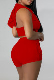 Red Casual Solid Patchwork Zipper Hooded Collar Sleeveless Two Pieces