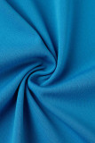 Blue Elegant Solid Patchwork Asymmetrical O Neck Evening Dress Dresses
