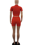 Red Casual Solid Patchwork Zipper Short Sleeve Two Pieces