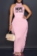 Pink Fashion Casual Letter Print Tassel Patchwork O Neck Sleeveless Two Pieces