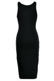 Black Fashion Casual Print Basic U Neck Vest Dress
