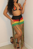 Colour Sexy Print Tassel Hollowed Out Patchwork Swimwears Cover Up