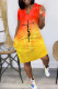 Yellow Casual Print Patchwork V Neck Straight Dresses