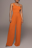 Rose Red Casual Solid Patchwork Oblique Collar Straight Jumpsuits