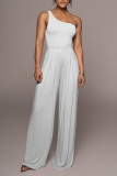 Rose Red Casual Solid Patchwork Oblique Collar Straight Jumpsuits