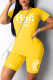 Yellow Fashion Casual Letter Print Basic O Neck Short Sleeve Two Pieces
