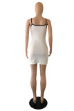 White Sexy Casual Butterfly Print Backless Spaghetti Strap Sleeveless Dress