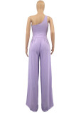 Rose Red Casual Solid Patchwork Oblique Collar Straight Jumpsuits