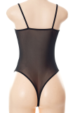 Black Sexy Solid Mesh Spaghetti Strap Skinny Rompers