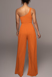 Rose Red Casual Solid Patchwork Oblique Collar Straight Jumpsuits