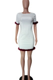 White Fashion Casual Solid Patchwork Feathers O Neck Straight Dresses