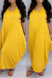 Yellow Fashion Casual Solid Basic O Neck Vest Dress