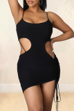 Pink Sexy Solid Patchwork Spaghetti Strap Pencil Skirt Dresses