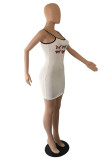 White Sexy Casual Butterfly Print Backless Spaghetti Strap Sleeveless Dress