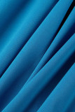 Blue Elegant Solid Patchwork Asymmetrical O Neck Evening Dress Dresses