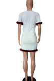 White Fashion Casual Solid Patchwork Feathers O Neck Straight Dresses