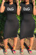 Black Fashion Casual Print Letter O Neck One Step Skirt Dresses