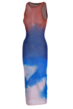 Colour Sexy Gradual Change Mesh Spaghetti Strap Pencil Skirt Dresses