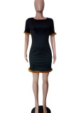 White Fashion Casual Solid Patchwork Feathers O Neck Straight Dresses