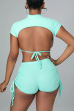 White Sexy Print Bandage Patchwork Backless O Neck Short Sleeve Two Pieces