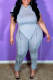 Grey Fashion Casual Solid Asymmetrical O Neck Short Sleeve Two Pieces