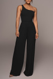 Rose Red Casual Solid Patchwork Oblique Collar Straight Jumpsuits