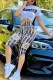 Black And White Fashion Casual Print Letter O Neck Short Sleeve Two Pieces