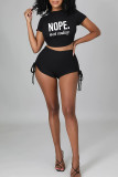 White Sexy Print Bandage Patchwork Backless O Neck Short Sleeve Two Pieces