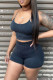 Black Sexy Casual Solid Backless Spaghetti Strap Sleeveless Two Pieces
