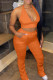 Tangerine Red Sexy Solid Patchwork Fold Halter Sleeveless Two Pieces