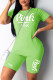 Green Fashion Casual Letter Print Basic O Neck Short Sleeve Two Pieces