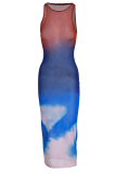 Colour Sexy Gradual Change Mesh Spaghetti Strap Pencil Skirt Dresses