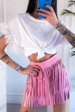Rose Red Fashion Print Tassel O Neck T-Shirts