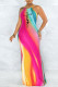 Multicolor Fashion Sexy Print Backless Spaghetti Strap Long Dress