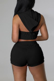 Red Casual Solid Patchwork Zipper Hooded Collar Sleeveless Two Pieces