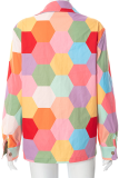Colour Casual Print Patchwork Turndown Collar Tops