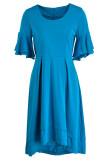 Blue Elegant Solid Patchwork Asymmetrical O Neck Evening Dress Dresses