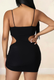 Pink Sexy Solid Patchwork Spaghetti Strap Pencil Skirt Dresses